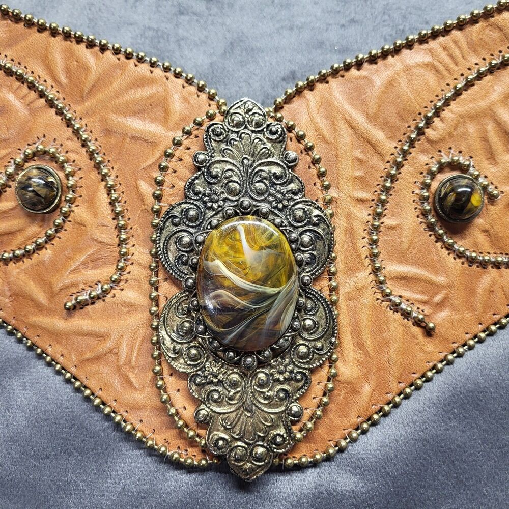Vintage 1990’s NINA ARJANI Leatherock Embellished Jeweled V Belt Small Brown